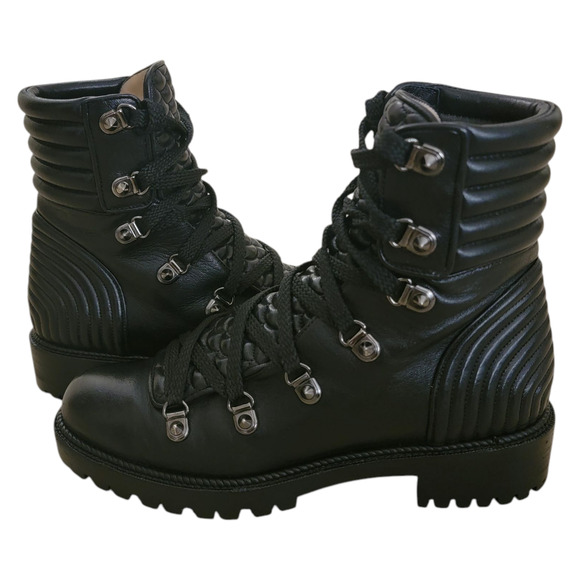 Christian Louboutin Mad Spike Platform Black Leather Combat Boots Ankle 6.5 36.5 - Picture 1 of 12